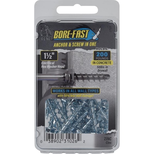 Hillman Borefast 1/4 in. D X 1-1/2 in. L Steel Hex Head Screw and Anchor 25 pk 377626 - main